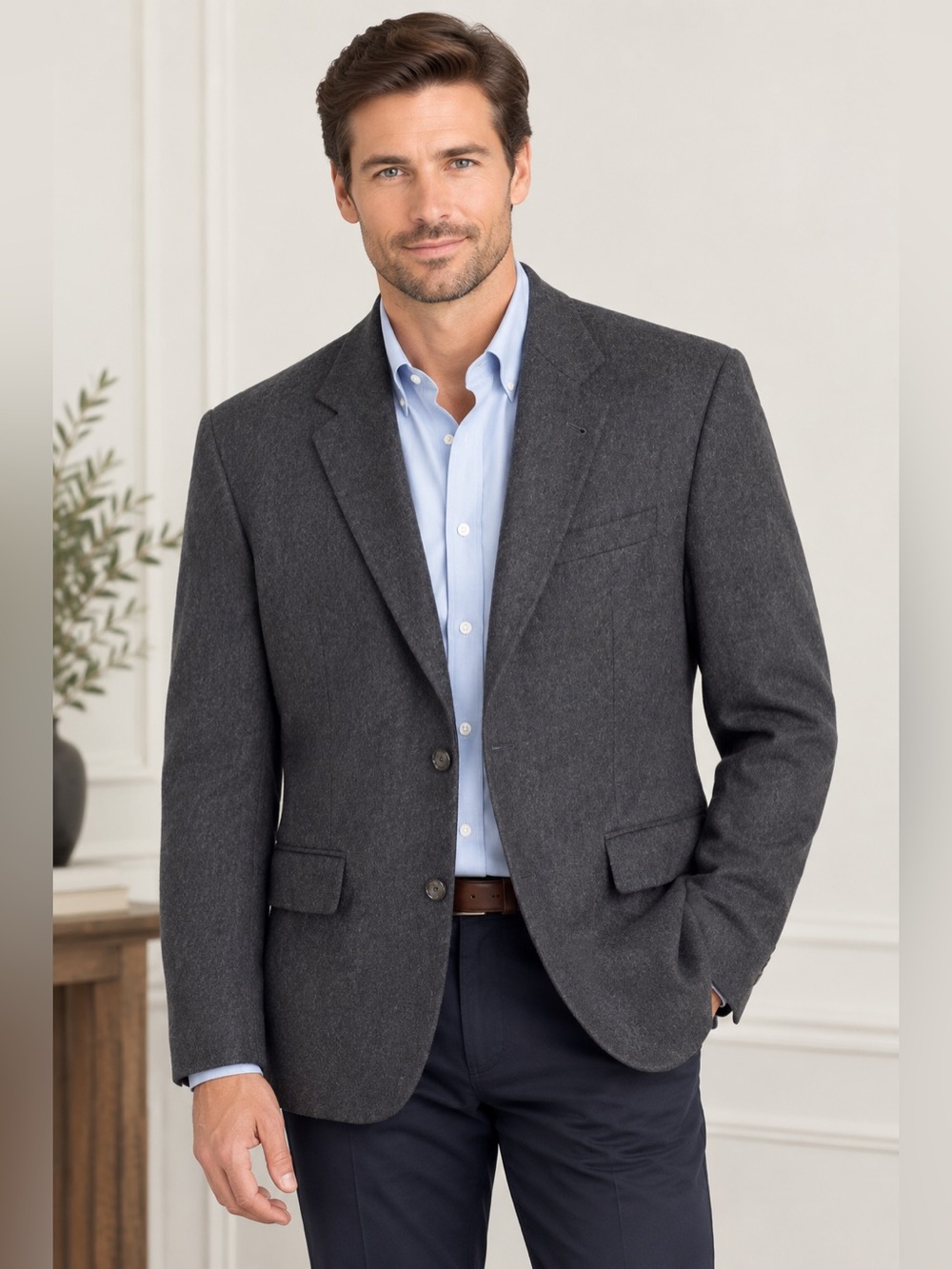 Oscar de la Renta Men’s Wool Cashmere Blend Charcoal Gray Blazer Size 40 Regular